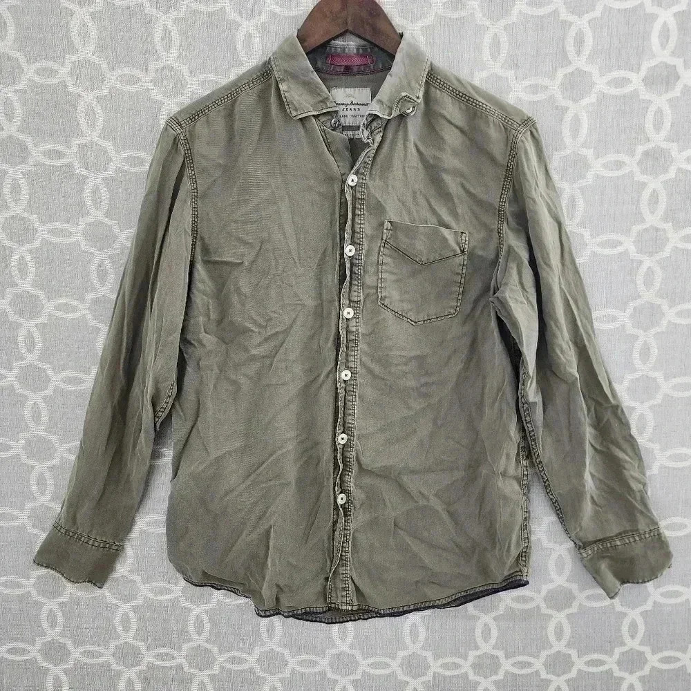 Tommy Bahama Island Crafted Men's S/P Tencel Button Down Green Long sleeve